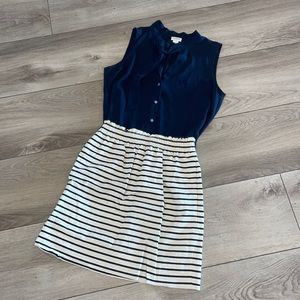 J CREW navy striped skirt and navy blue blouse
